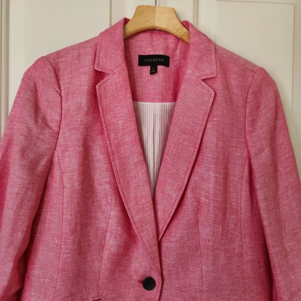 Talbots Pink Linen Blazer Jacket Single Button Lightweight Summer Office Work - Picture 3 of 10